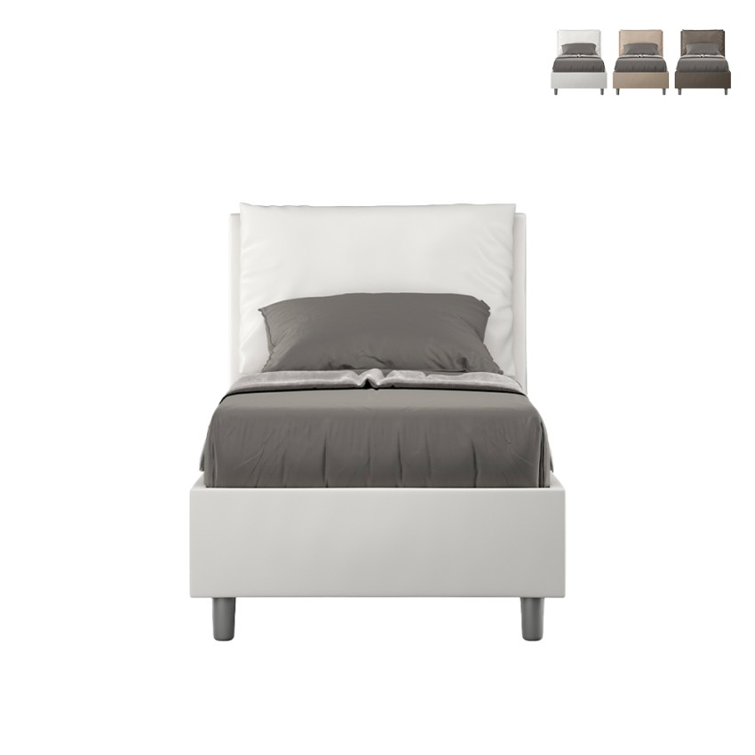 Lit simple avec coffre 80x190 coussin tête de lit rembourré Antea S Catalogue