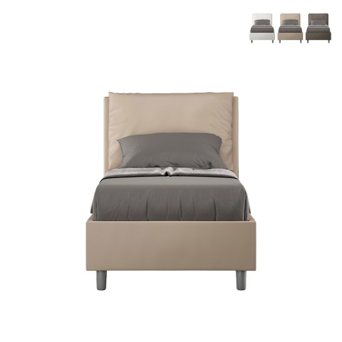 Lit simple avec coffre 80x190 coussin tête de lit rembourré Antea S Promotion