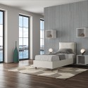 Lit simple avec coffre 80x190 coussin tête de lit rembourré Antea S Dimensions