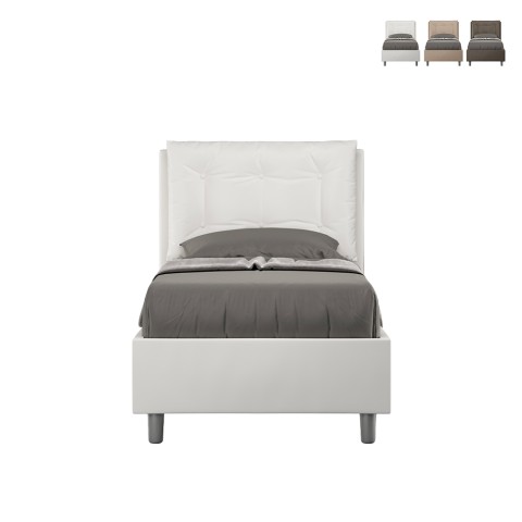 Lit simple 80x190 avec rangement et tête de lit rembourrée Annalisa S Promotion