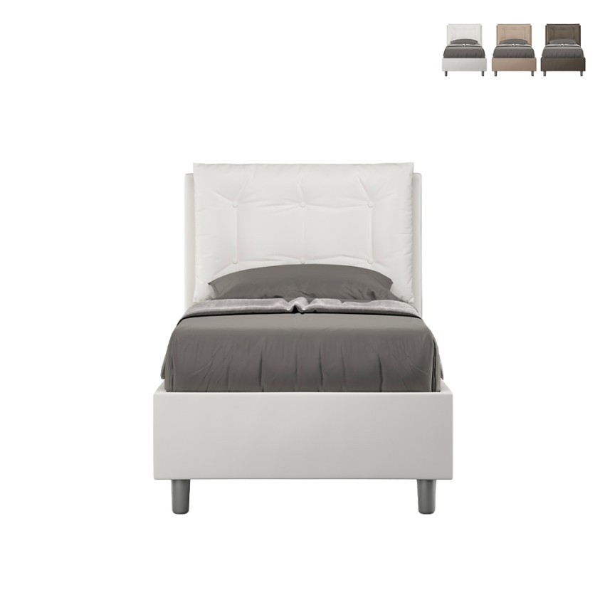 Lit simple 80x190 avec rangement et tête de lit rembourrée Annalisa S Promotion Lit simple 80x190 avec rangement et tête de lit rembourrée Annalisa S Promotion