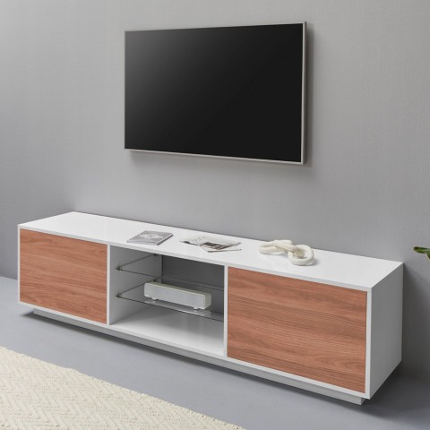 Meuble TV 180cm salon design bois blanc Dover Wood