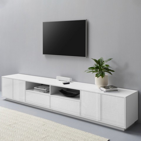 Meuble TV 260cm design moderne blanc salon Breid