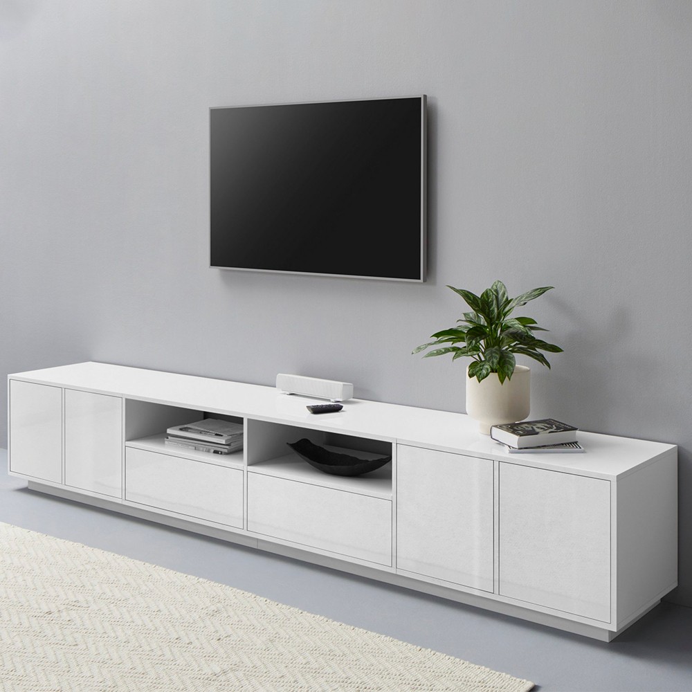 Meuble TV 260cm design moderne blanc salon Breid