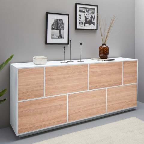 Buffet salon meuble 200cm design cuisine blanc Lopar Wood Promotion