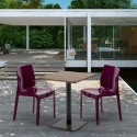 Table carrée 60x60 pied noir et plateau bois avec 2 chaises colorées Ice Kiss Dimensions