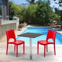 Table carrée 60x60 pied acier et plateau noir avec 2 chaises colorées Paris Pistachio Modèle