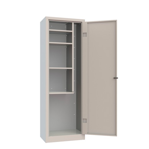 Armoire de rangement balais en métal multi-usage avec 4 étagères et serrure Mopp Promotion
