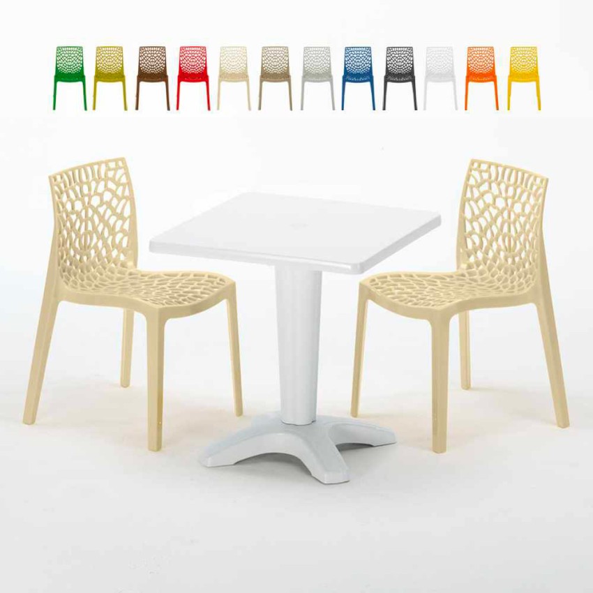 Table Carrée Blanche 70x70cm Avec 2 Chaises Colorées Grand Soleil Set Bar Café Gruvyer Patio Achat