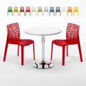 Table Ronde Blanche 70x70cm Avec 2 Chaises Colorées Grand Soleil Set Intérieur Bar Café Gruvyer Long Island Modèle
