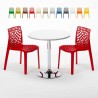Table Ronde Blanche 70x70cm Avec 2 Chaises Colorées Grand Soleil Set Intérieur Bar Café Gruvyer Long Island Modèle