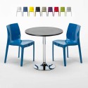 Table Ronde Noire 70x70cm Avec 2 Chaises Colorées Grand Soleil Set Intérieur Bar Café Ice Cosmopolitan Offre