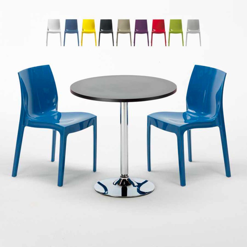 Table Ronde Noire 70x70cm Avec 2 Chaises Colorées Grand Soleil Set Intérieur Bar Café Ice Cosmopolitan Offre Table Ronde Noire 70x70cm Avec 2 Chaises Colorées Grand Soleil Set Intérieur Bar Café Ice Cosmopolitan Offre