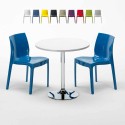 Table Ronde Blanche 70x70cm Avec 2 Chaises Colorées Grand Soleil Set Intérieur Bar Café Ice Long Island Offre
