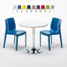 Table Ronde Blanche 70x70cm Avec 2 Chaises Colorées Grand Soleil Set Intérieur Bar Café Ice Long Island Offre