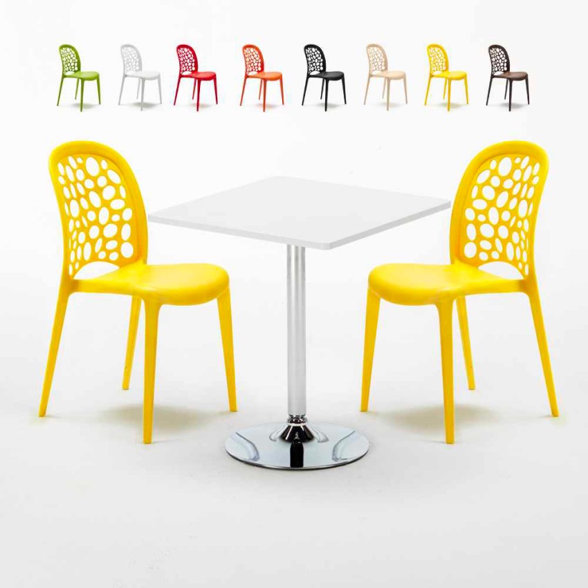 Table Carrée Blanche 70x70cm et 2 Chaises Colorées bar café Wedding Cocktail Réductions Table Carrée Blanche 70x70cm et 2 Chaises Colorées bar café Wedding Cocktail Réductions