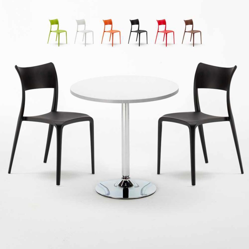 Table ronde blanche 70x70 et 2 chaises colorées bar café Parisienne Long Island Remises Table ronde blanche 70x70 et 2 chaises colorées bar café Parisienne Long Island Remises