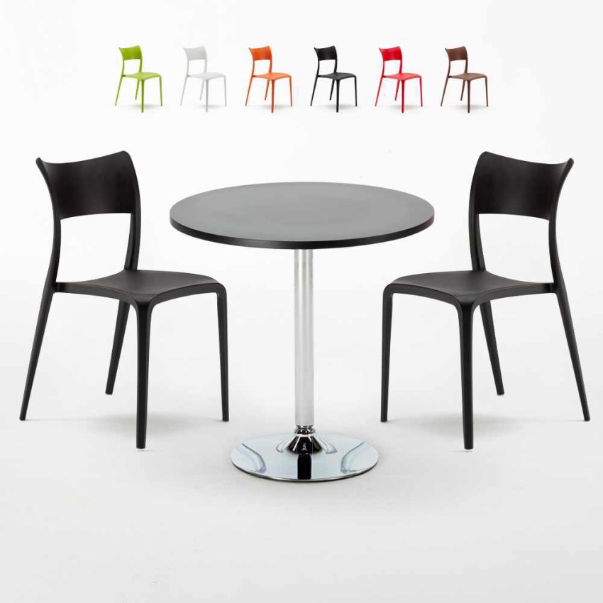 Table ronde noire 70x70cm 2 Chaises Colorées bar café Parisienne Cosmopolitan Réductions Table ronde noire 70x70cm 2 Chaises Colorées bar café Parisienne Cosmopolitan Réductions