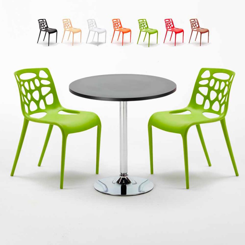 Table ronde noire 70x70 et 2 Chaises Colorées bar café Gelateria Cosmopolitan Choix