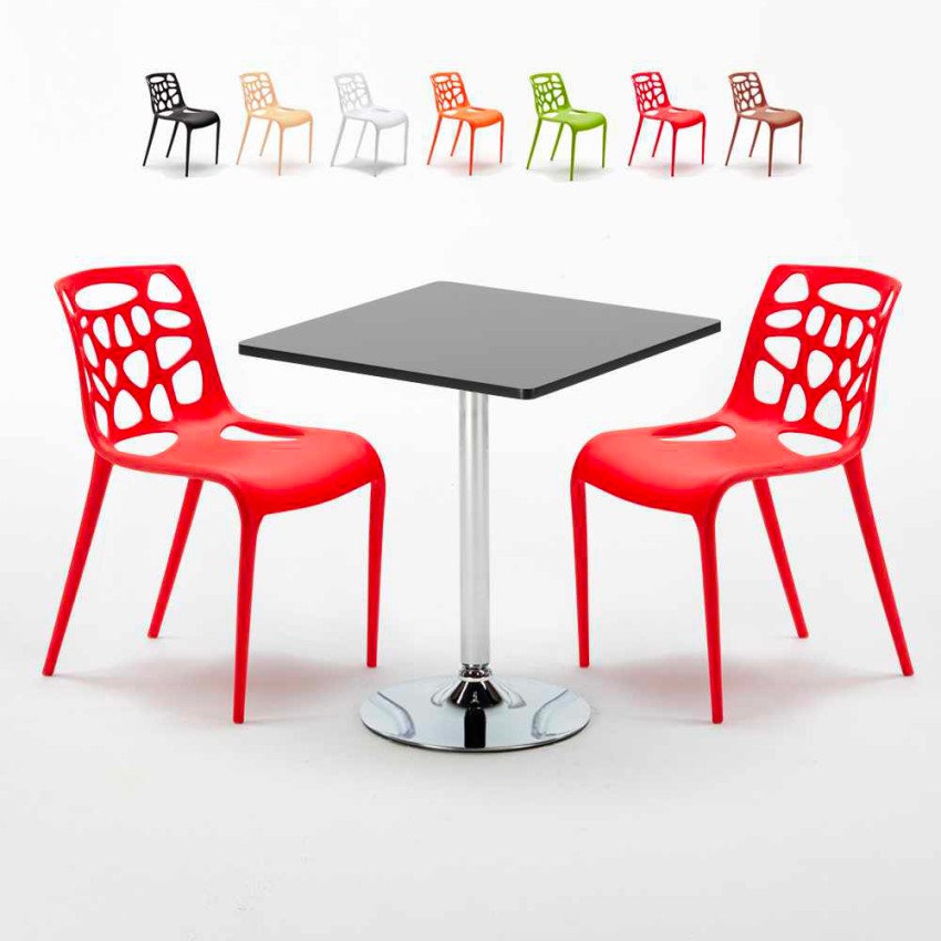Table Carrée Noire 70x70cm 2 Chaises Colorées Intérieur Bar Café Gelateria Mojito Catalogue