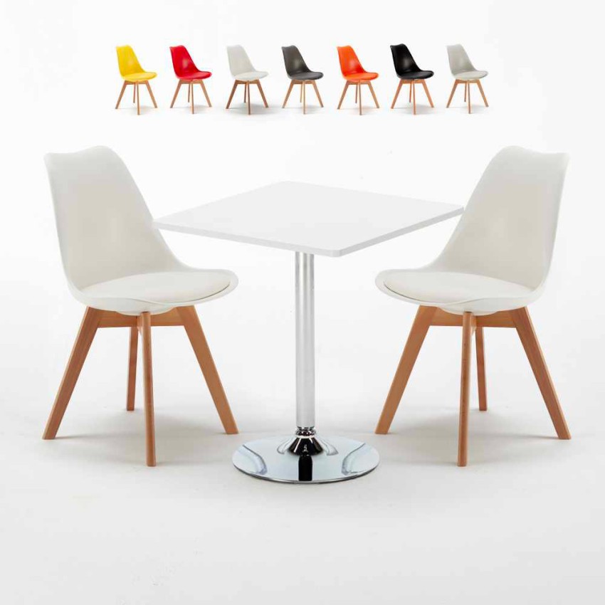 Table Carrée Blanche 70x70cm et 2 Chaises Colorées Set Intérieur Bar Café Nordica Cocktail Offre Table Carrée Blanche 70x70cm et 2 Chaises Colorées Set Intérieur Bar Café Nordica Cocktail Offre