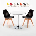 Table blanche ronde 70x70cm 2 chaises colorées d'intérieur bar café Nordica Long Island Catalogue