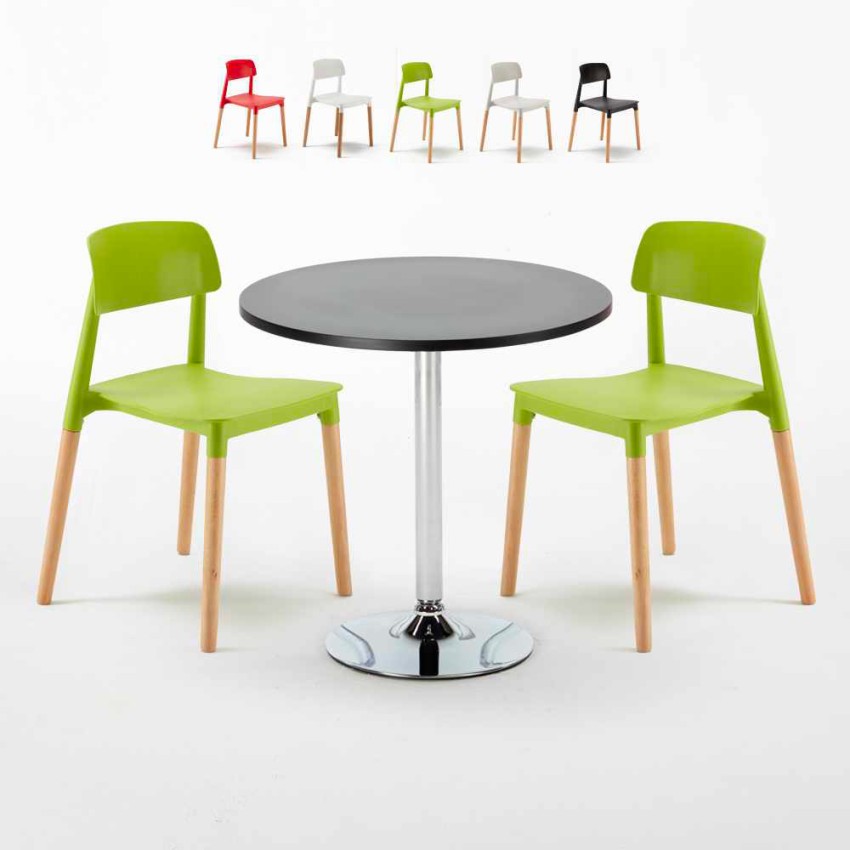 Table Ronde Noire 70x70 et 2 Chaises Colorées Bar Café Barcellona Cosmopolitan Réductions Table Ronde Noire 70x70 et 2 Chaises Colorées Bar Café Barcellona Cosmopolitan Réductions