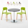 Table Ronde Noire 70x70 et 2 Chaises Colorées Bar Café Barcellona Cosmopolitan Réductions