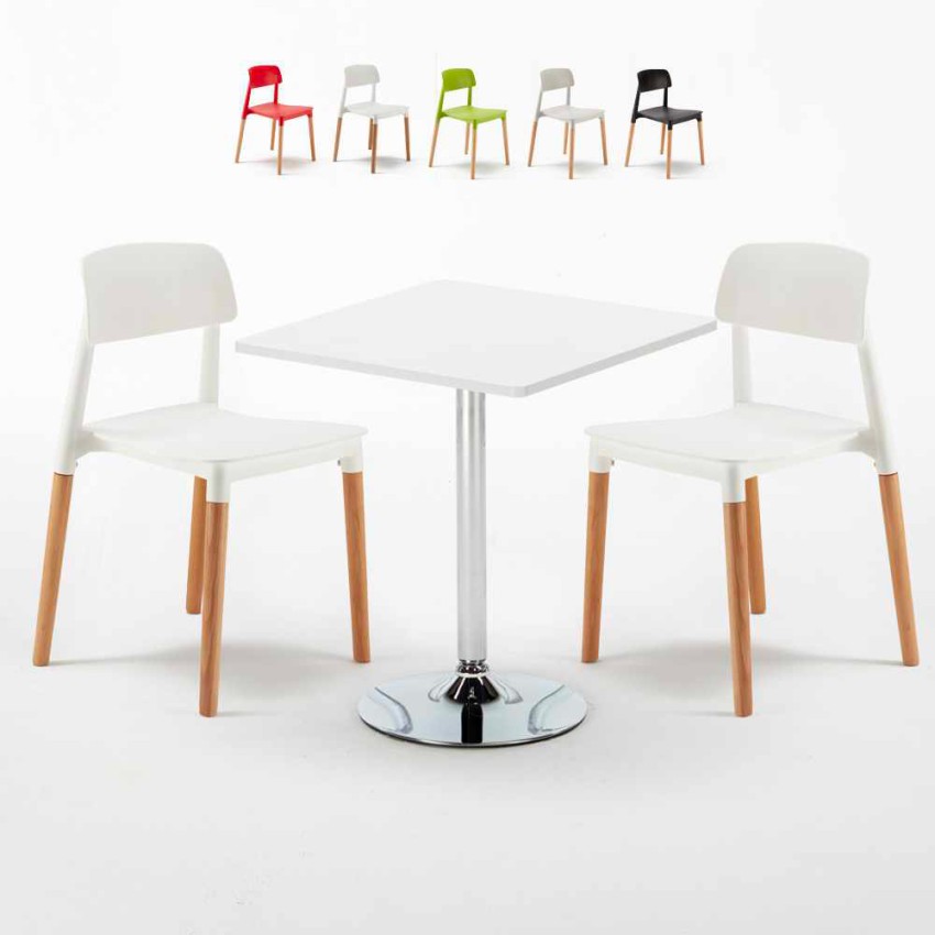 Table carrée blanche 70x70 2 Chaises Colorées intérieur bar café Barcellona Cocktail Vente