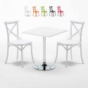 Table Carrée Blanche 70x70cm 2 Chaises Colorées Intérieur Bar Café Vintage Cocktail Offre