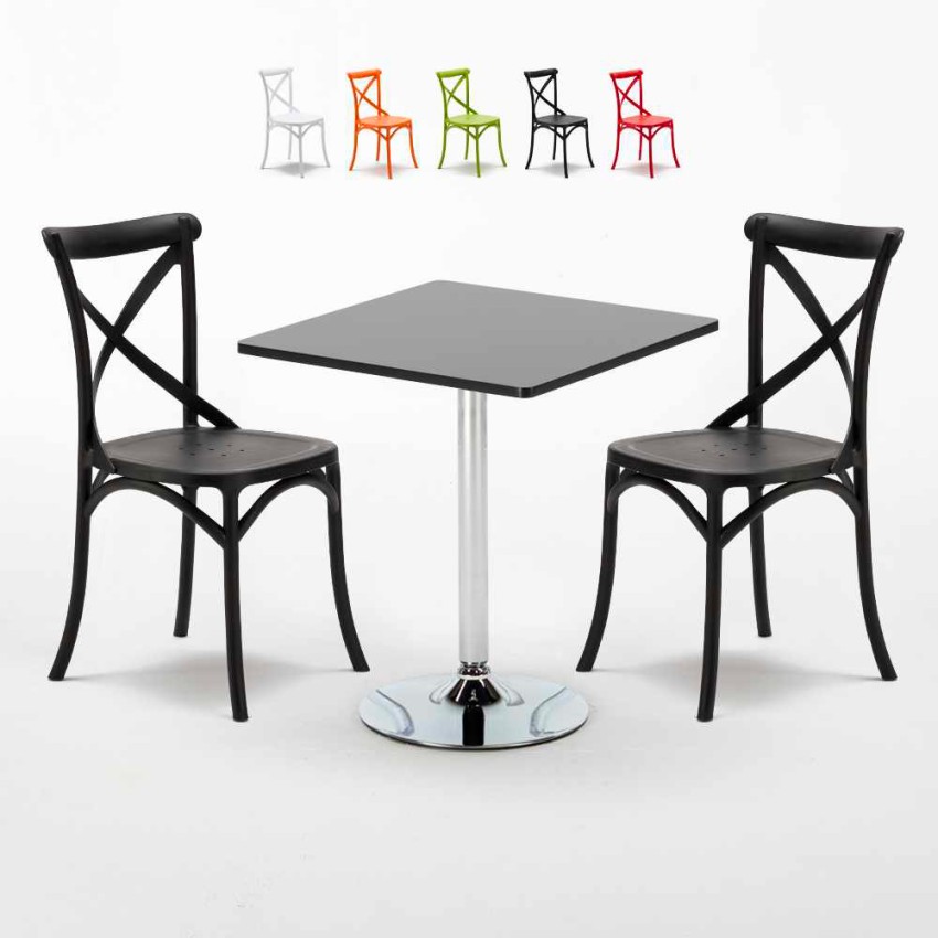 Table carrée noire 70x70cm 2 Chaises Colorées intérieur bar café Vintage Mojito Remises