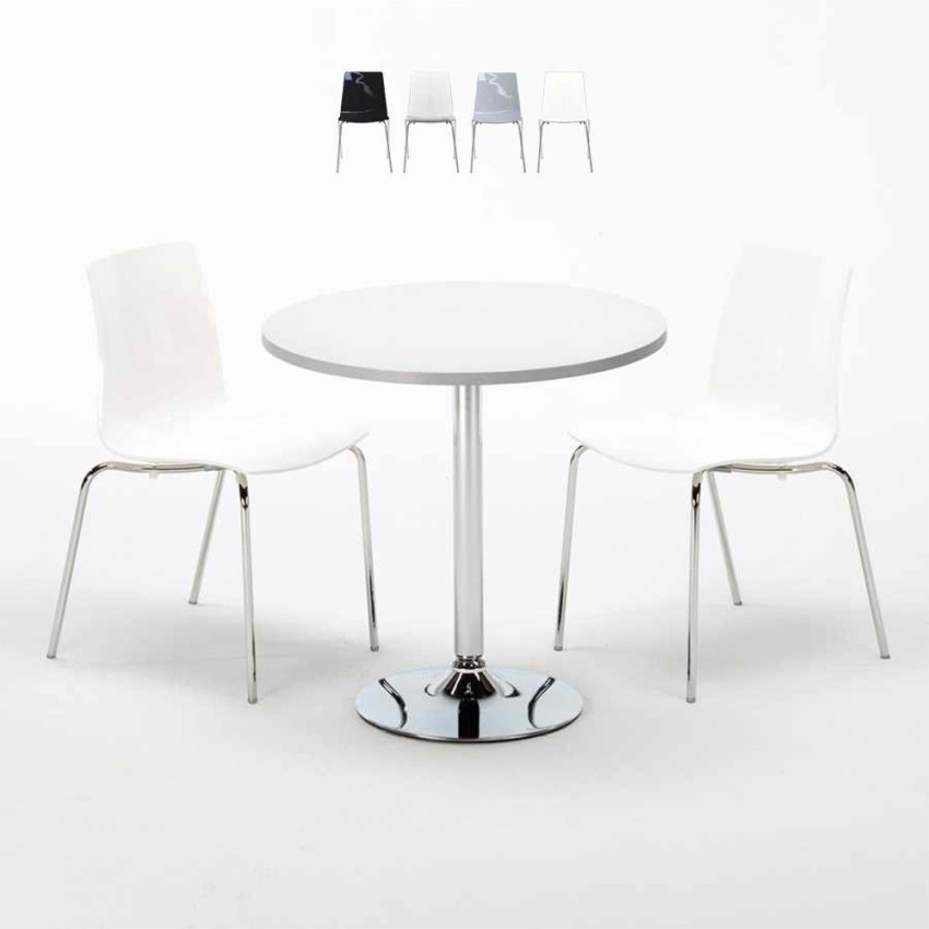 Table Ronde Blanche 70x70cm Avec 2 Chaises Colorées Et Transparentes Set Intérieur Bar Café Lollipop Silver Vente Table Ronde Blanche 70x70cm Avec 2 Chaises Colorées Et Transparentes Set Intérieur Bar Café Lollipop Silver Vente