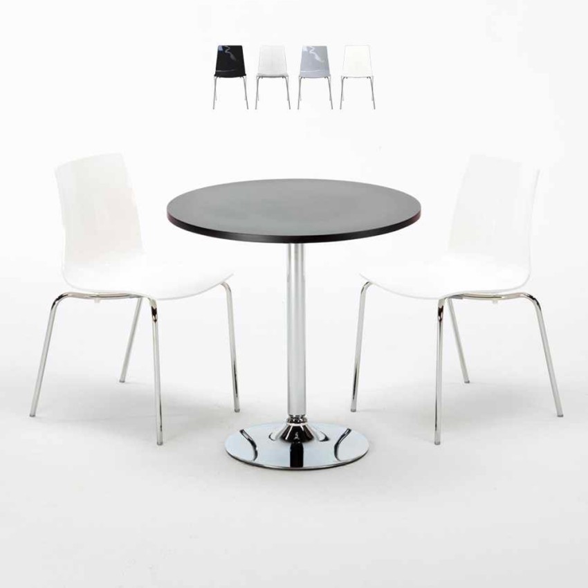 Table Ronde Noire 70x70cm Avec 2 Chaises Colorées Et Transparentes Set Intérieur Bar Café Lollipop Gold Vente