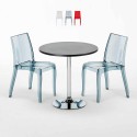 Table Ronde Noire 70x70cm Avec 2 Chaises Colorées Et Transparentes Set Intérieur Bar Café Cristal Light Gold Offre
