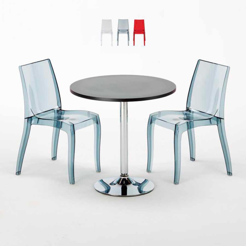 Table Ronde Noire 70x70cm Avec 2 Chaises Colorées Et Transparentes Set Intérieur Bar Café Cristal Light Gold Offre Table Ronde Noire 70x70cm Avec 2 Chaises Colorées Et Transparentes Set Intérieur Bar Café Cristal Light Gold Offre