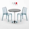 Table Ronde Noire 70x70cm Avec 2 Chaises Colorées Et Transparentes Set Intérieur Bar Café Cristal Light Gold Offre