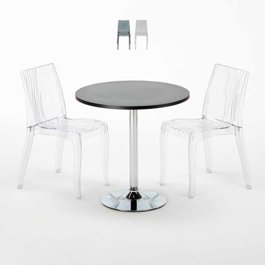 Table Ronde Noire 70x70cm Avec 2 Chaises Colorées Et Transparentes Set Intérieur Bar Café Dune Gold Vente Table Ronde Noire 70x70cm Avec 2 Chaises Colorées Et Transparentes Set Intérieur Bar Café Dune Gold Vente