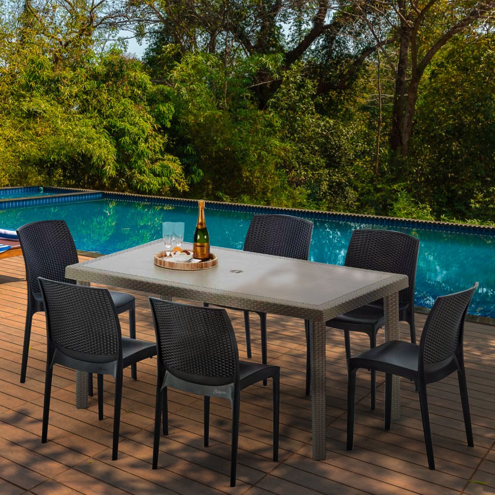 Table rectangulaire et 6 chaises vendu Poly rotin resine ensemble bar cafè exterieur 1