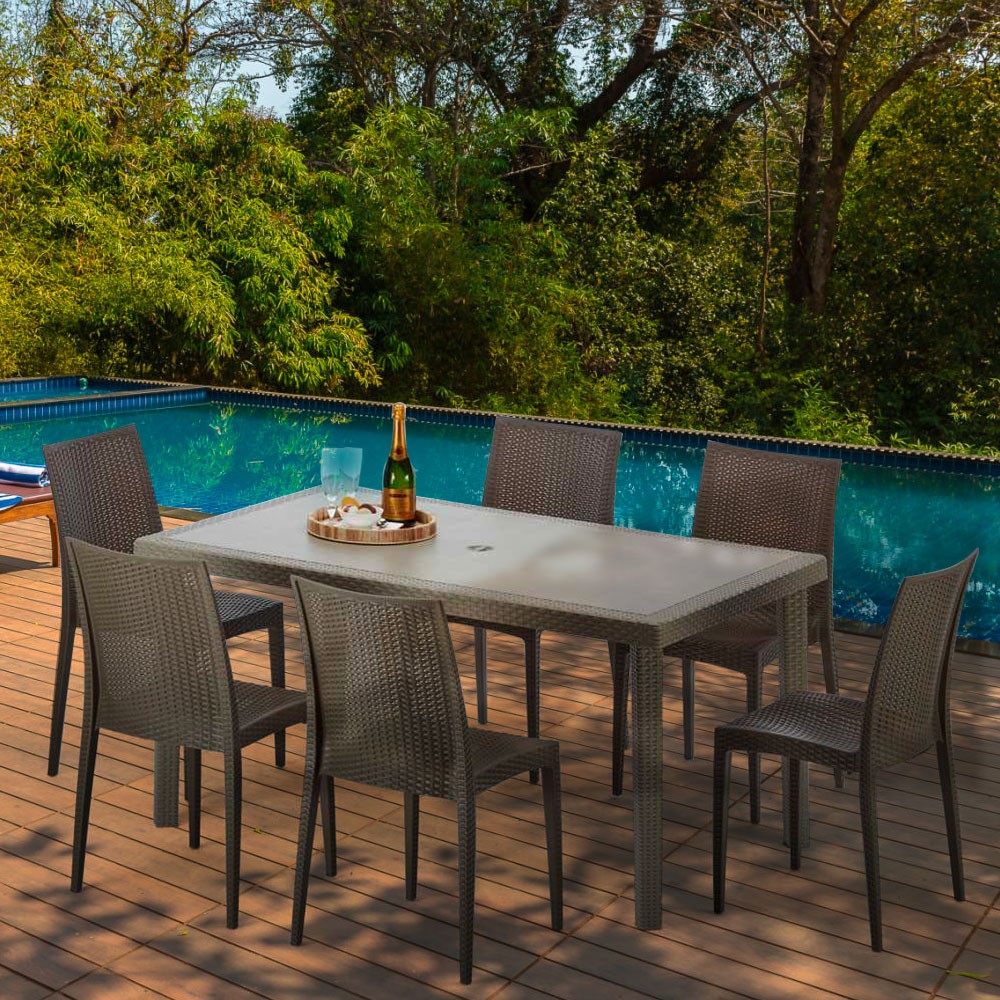 Table achats rectangulaire et 6 chaises Poly rotin resine ensemble bar cafè exterieur 1