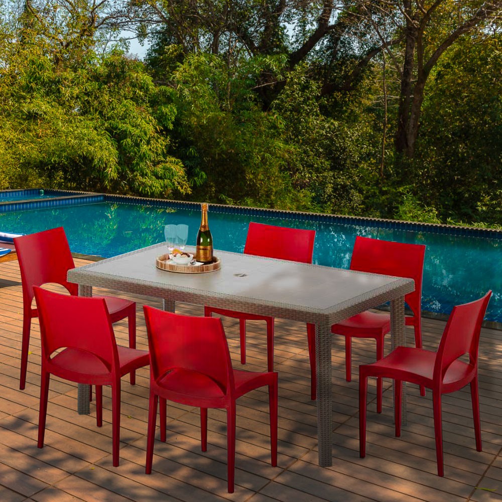Table rectangulaire et 6 chaises vente Poly rotin resine ensemble bar cafè exterieur 1