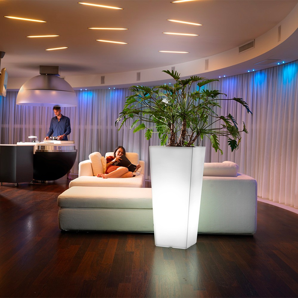 Vase haut lumineux carré LED RGB support de pots terrasse jardin Genesis
