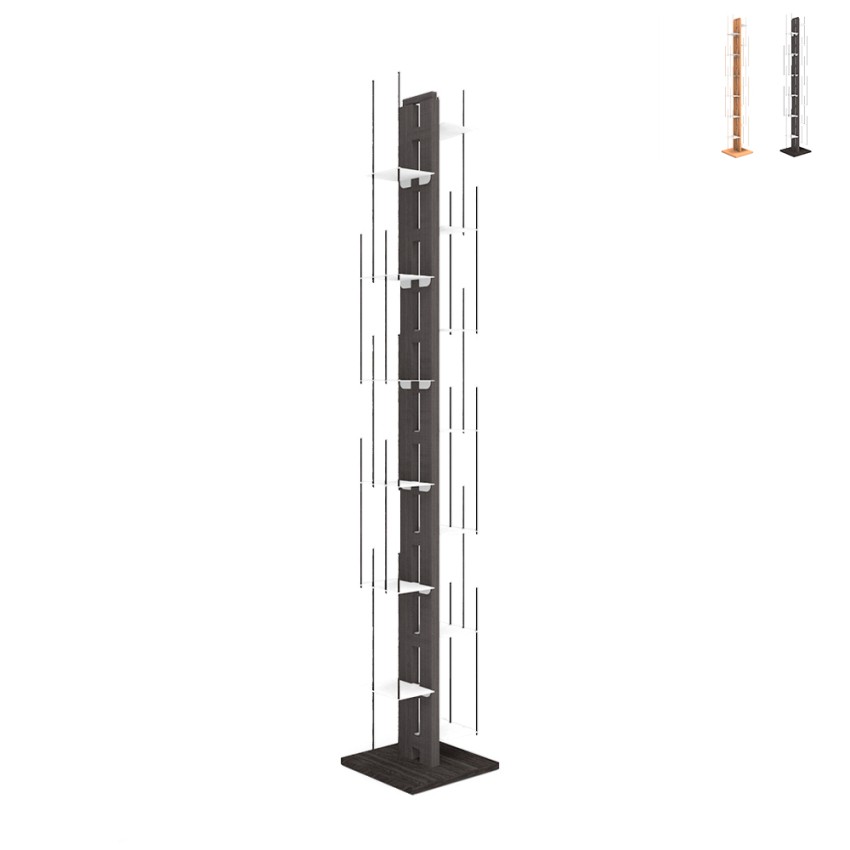 Bibliothèque colonne verticale en bois 13 étagères h195cm Zia Veronica H Promotion