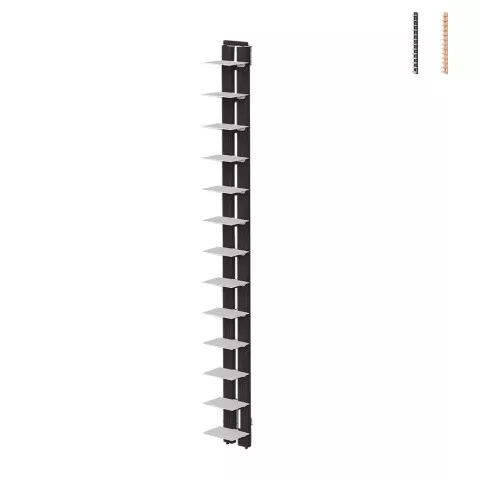 Bibliothèque murale verticale en bois h195cm 13 étagères Zia Ortensia WH Promotion
