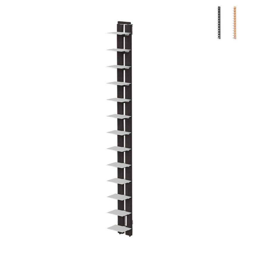 Bibliothèque murale verticale en bois h195cm 13 étagères Zia Ortensia WH Promotion Bibliothèque murale verticale en bois h195cm 13 étagères Zia Ortensia WH Promotion
