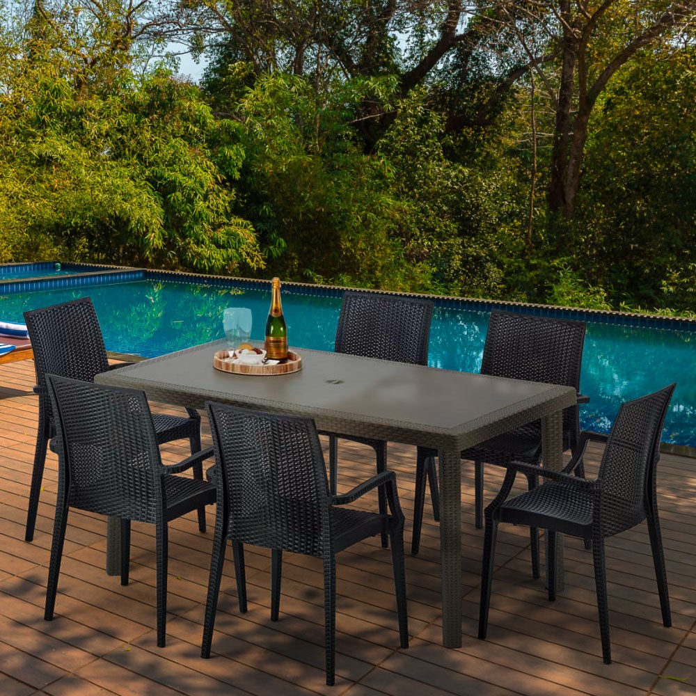 Table rectangulaire 6 chaises Poly rotin resine 150x90 marron vendre Focus