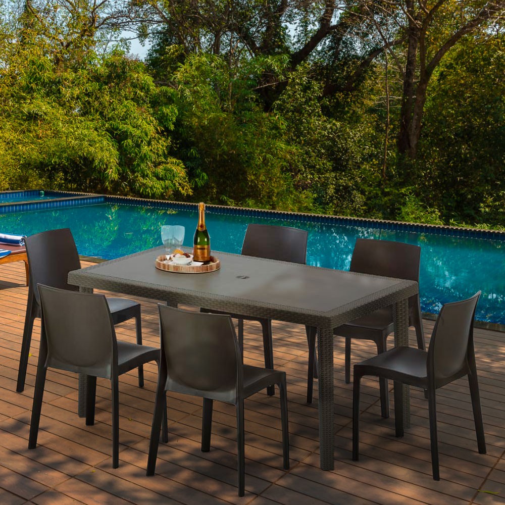 Table rectangulaire 6 chaises Poly rotin resine 150x90 marron vendre Focus