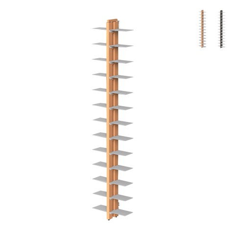 Bibliothèque murale double face en bois, 195 cm de hauteur, 26 étagères Zia Bice WH Promotion