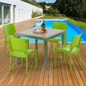 Table carrée beige + 4 chaises colorées Poly rotin synthétique Elegance 