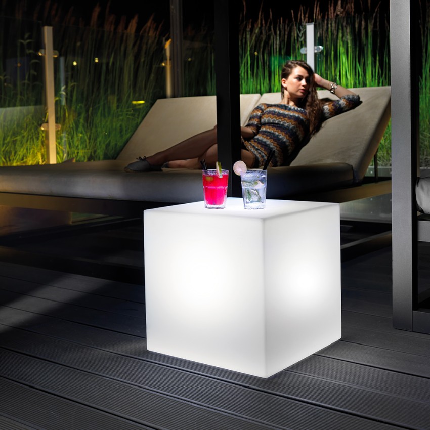 Home Fitting Pouf d'extérieur table basse jardin cube lumineux LED RGB