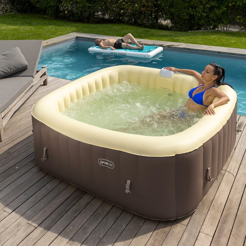 Spa gonflable carré 4 personnes piscine 600L jacuzzi massage extérieur  150x150cm